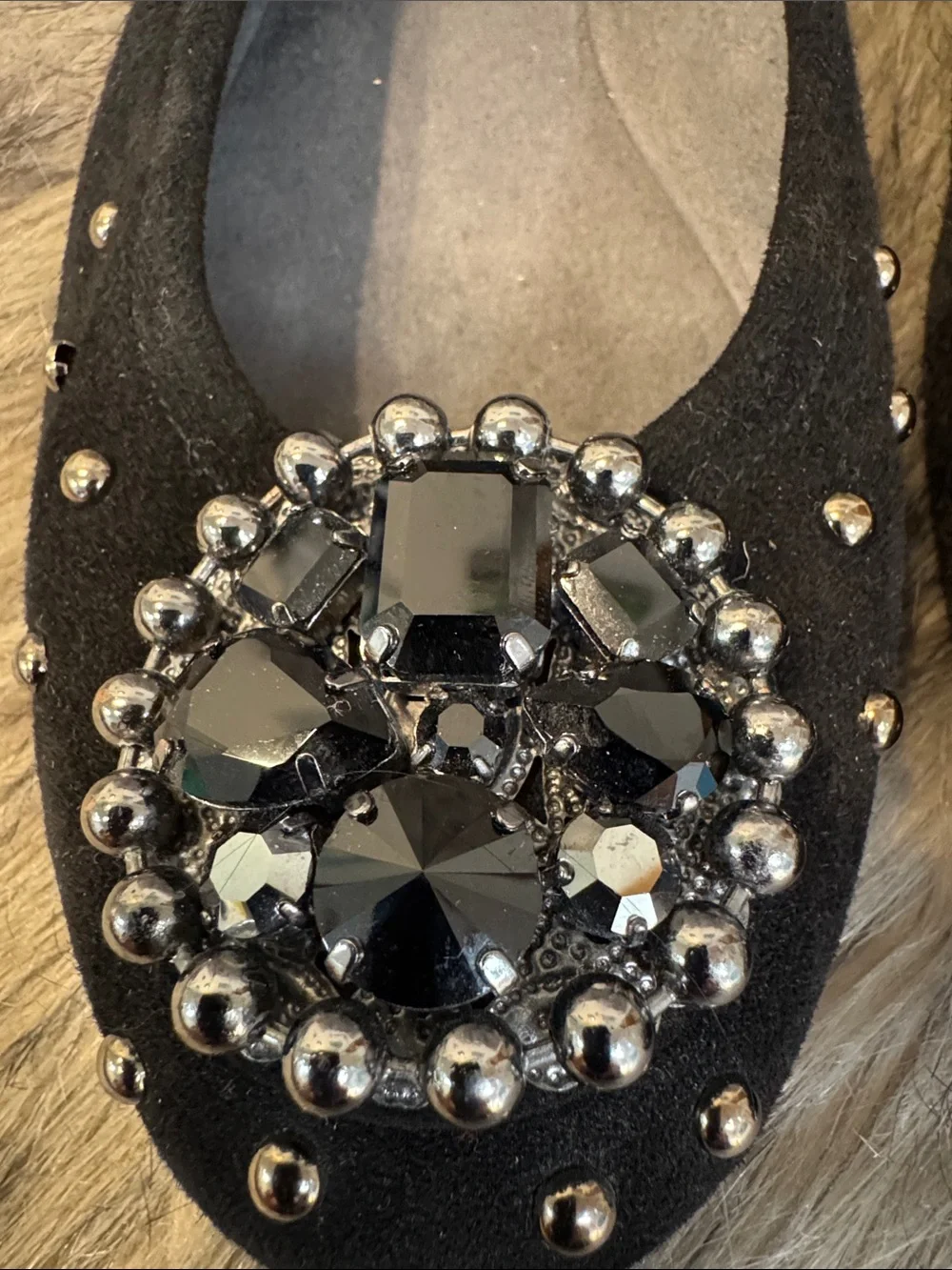 Stuart Weitzman Embellished Black Suede Ballet Flats Size 10